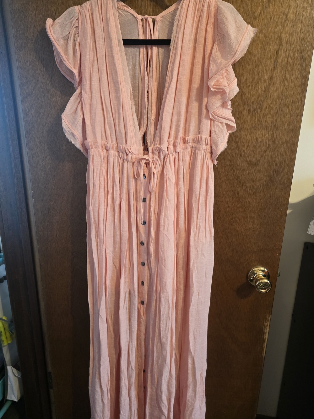 Peach Love California Blush Pink Maxi Dress with Ruffle Sleeves